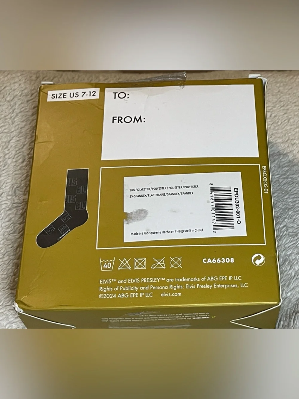 Elvis Black Crew Socks with White Lettering size 7-12